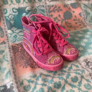 COPY - Lelli Kelly girls pink sparkly high tops with rainbows!